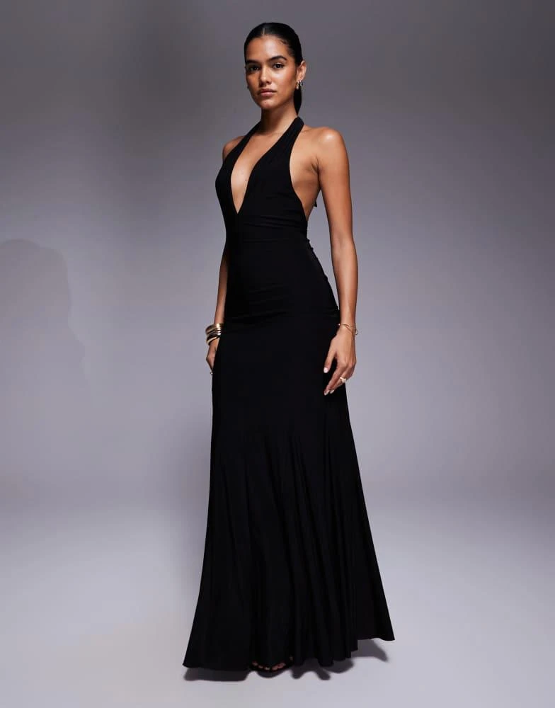 fashion killa dress Fashionkilla Fashionkilla exclusive double sculpted slinky plunge  halterneck godet hem maxi dress in black - Dresses & Skirts - Free Shipping