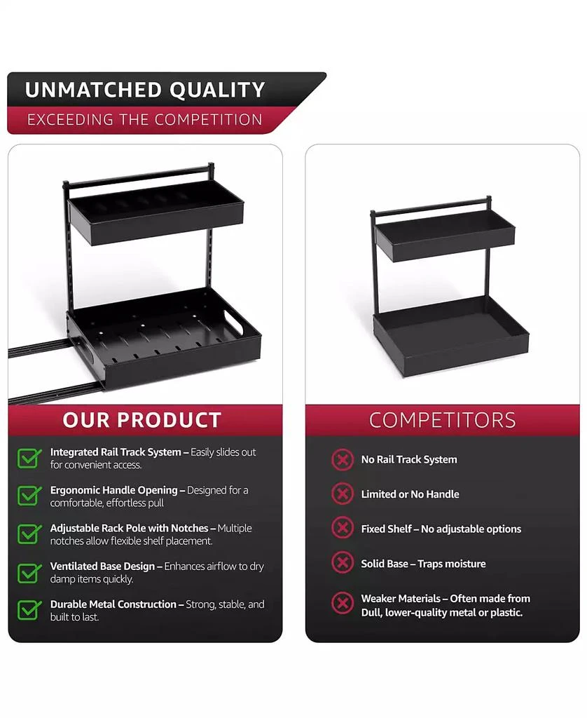 Sorbus 2 Pack 2-Tier Pull-Out Under Sink Organizer and Adhesive Tape - for Kitchen and Bathroom 8