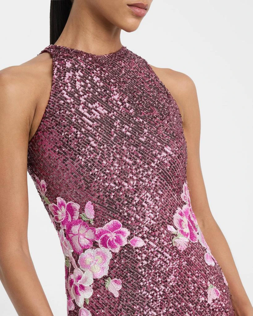 Naeem Khan Floral Embroidered Ombre Sequin Halter Gown 5