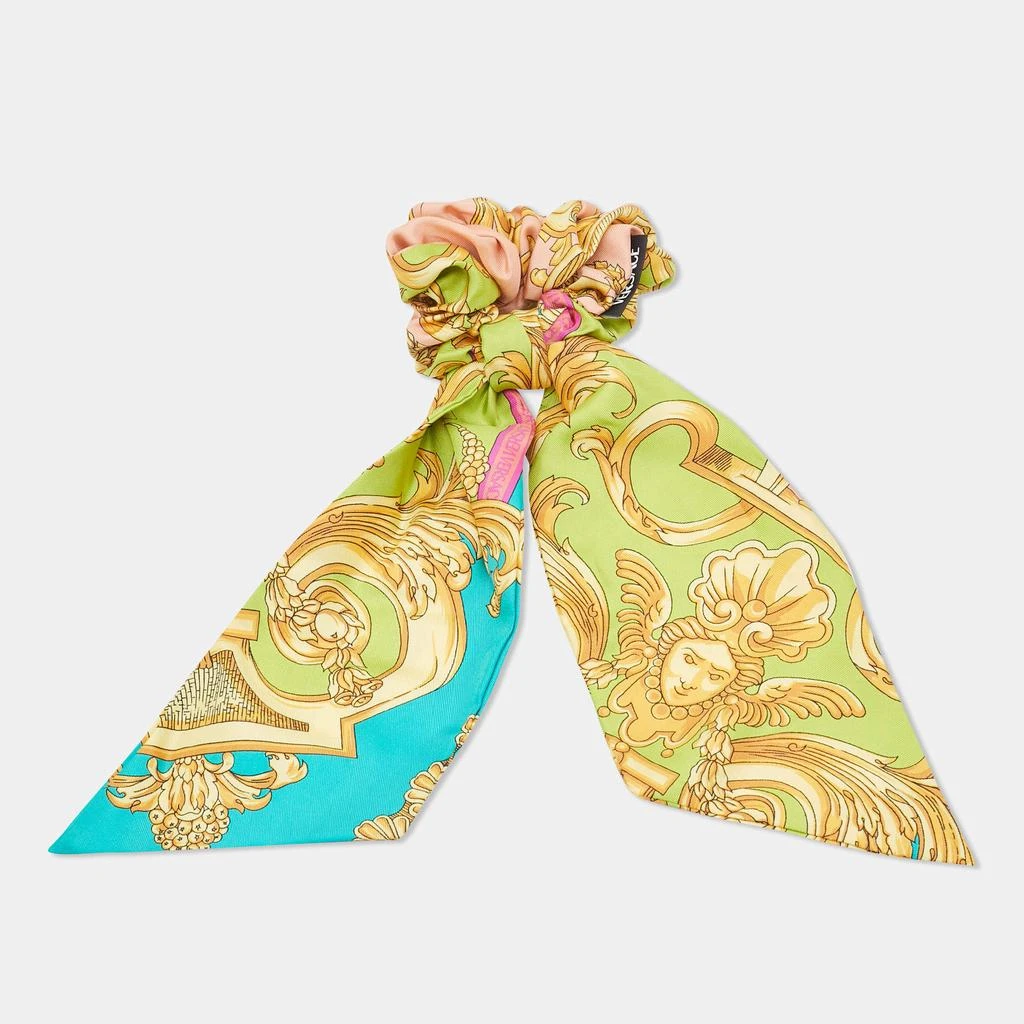 Versace Versace Green Barocco Goddess Silk Ribbon Scrunchie 1