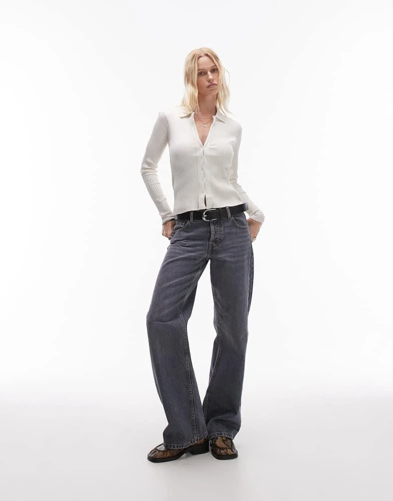 Mango Mango clasp detail deep v-neck jumper in white 3
