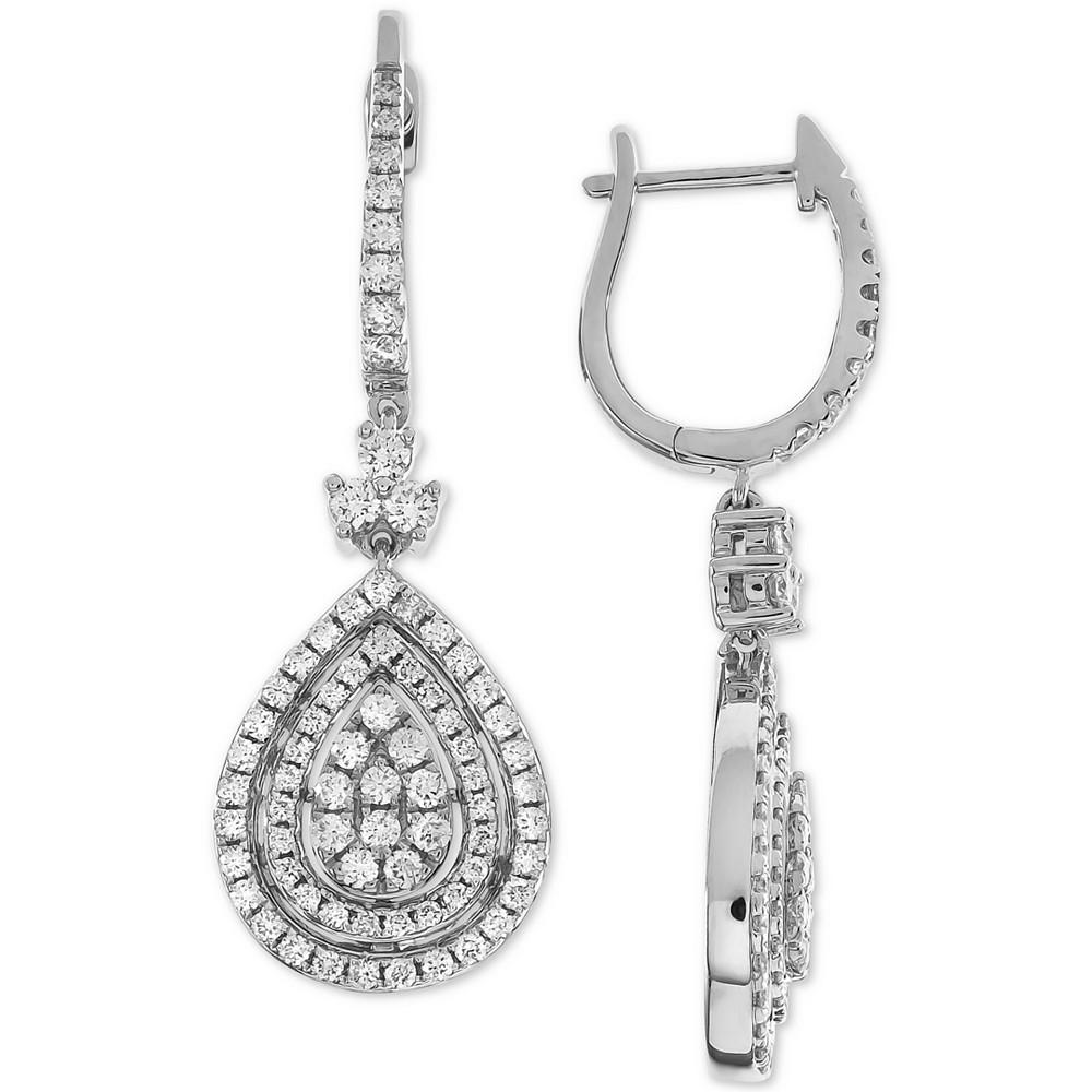 Macy's Diamond Teardrop Halo Cluster Drop Earrings (1-1/2 ct. t.w.) in 14k White Gold