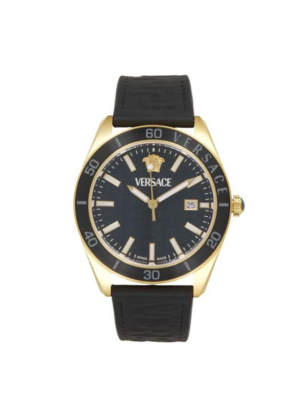 Versace V-Dome Ion-Plated Gold Stainless Steel
Leather-Strap Watch/42MM 1