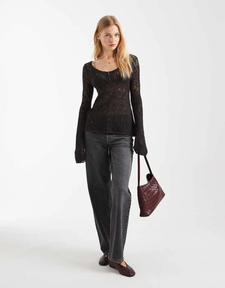 HOLLISTER Hollister long sleeve boho babydoll top in dark grey 4