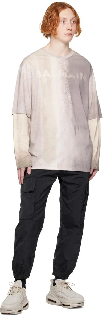 Balmain Gray Printed Long Sleeve T-Shirt 4