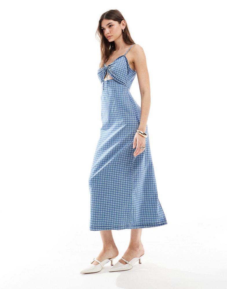 ASOS DESIGN ASOS DESIGN denim cut out midi dress in blue gingham