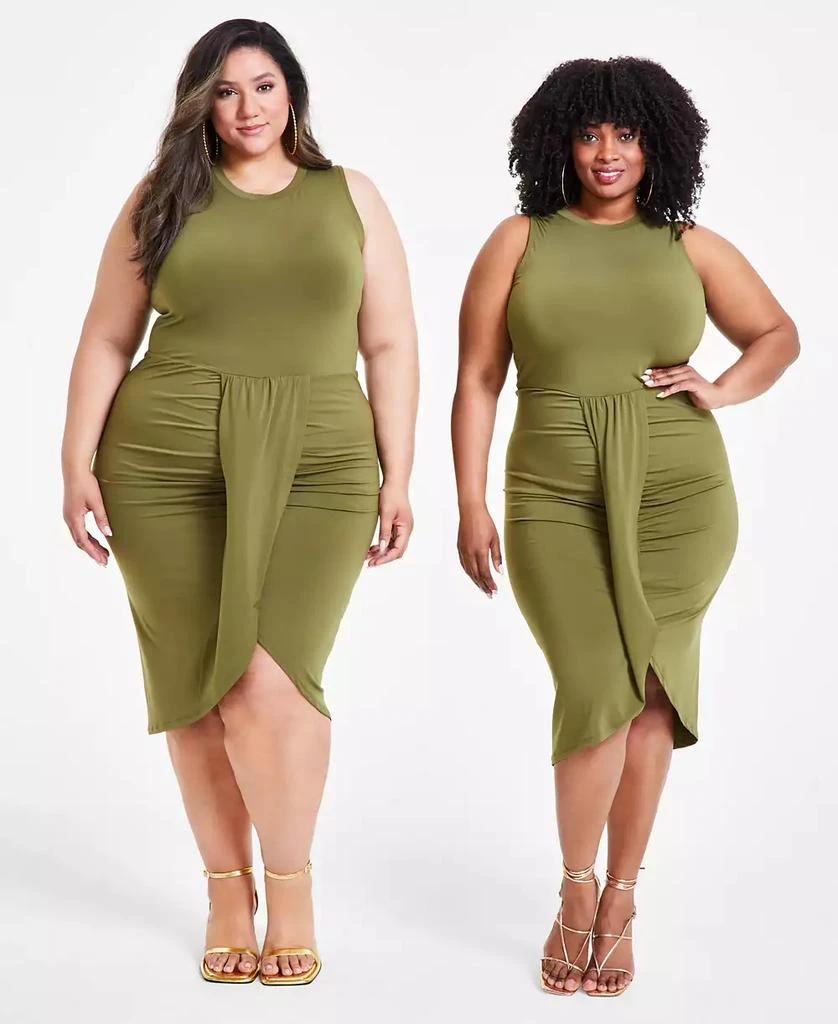 Nina Parker Trendy Plus Size Ruched Draped Midi Dress, Created for Macy's 1