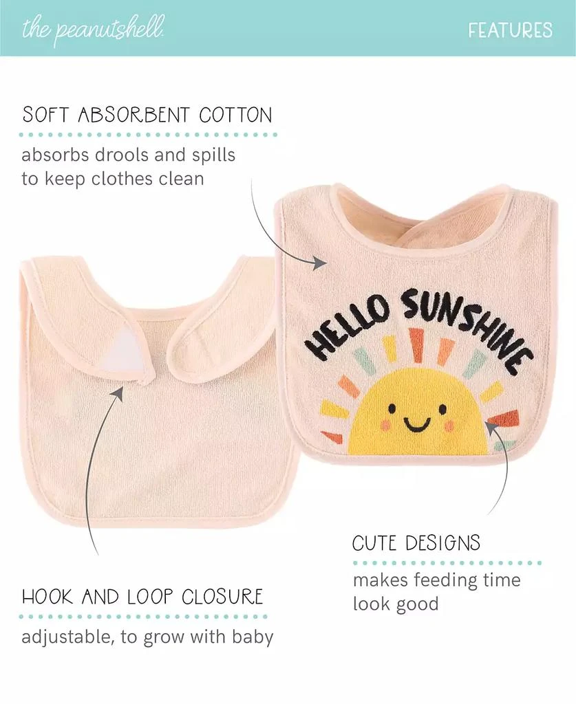 The Peanutshell Terry Feeding Baby Girl Bibs, 10 Pack, Hello Sunshine 4