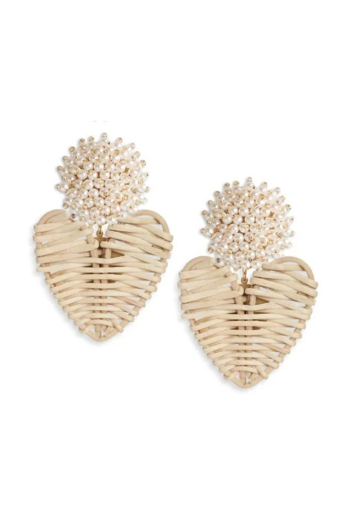 Neely Phelan Women
s Cluster Pearl Rattan Heart Drops Earrings In Natural