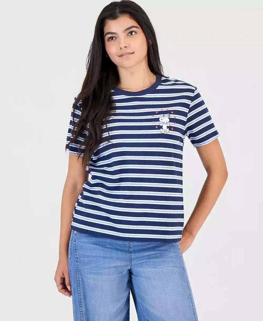 Peanuts Juniors' Snoopy Striped Graphic T-Shirt