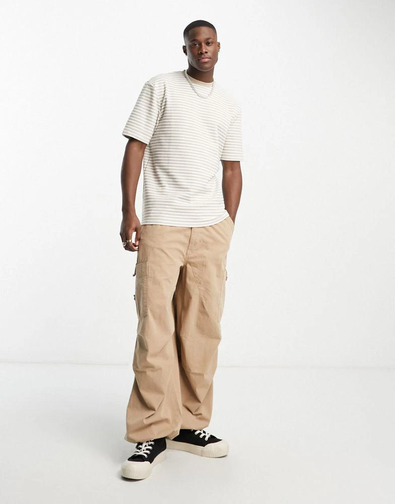 River Island River Island stripe heavyweight t-shirt in stone 1