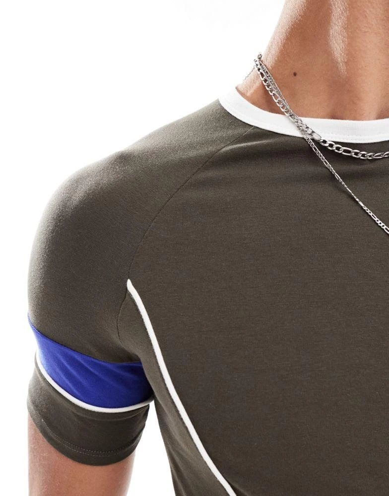 ASOS ASOS DESIGN muscle fit t-shirt with cut and sew detail in brown 3