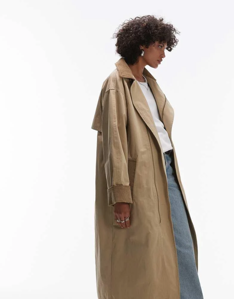 Topshop Topshop heritage trench coat with check lining in camel 4