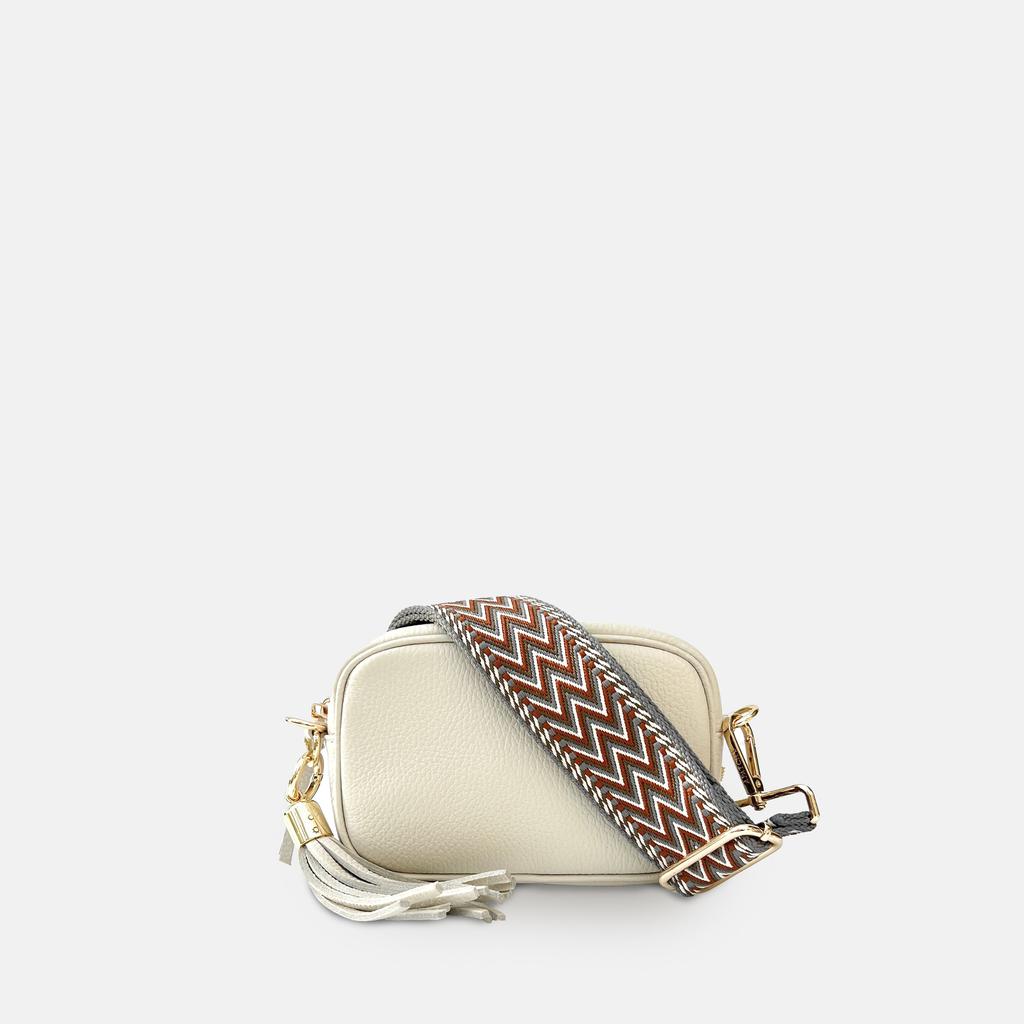 Apatchy London The Mini Tassel Stone Leather Phone Bag With Tan Boho Strap