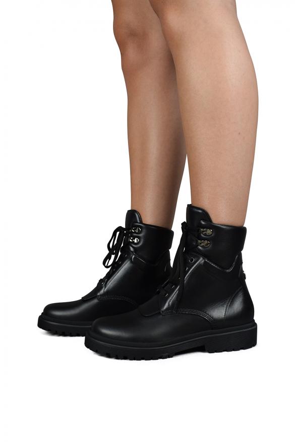 Moncler Women luxury boots patty moncler black leather lace up ankle boots