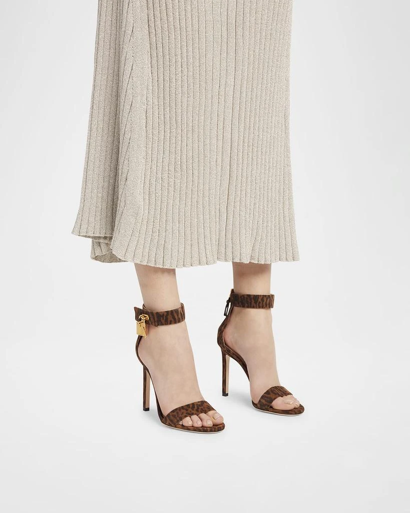 Tom Ford Leopard Suede Stiletto Sandals with Padlock 2
