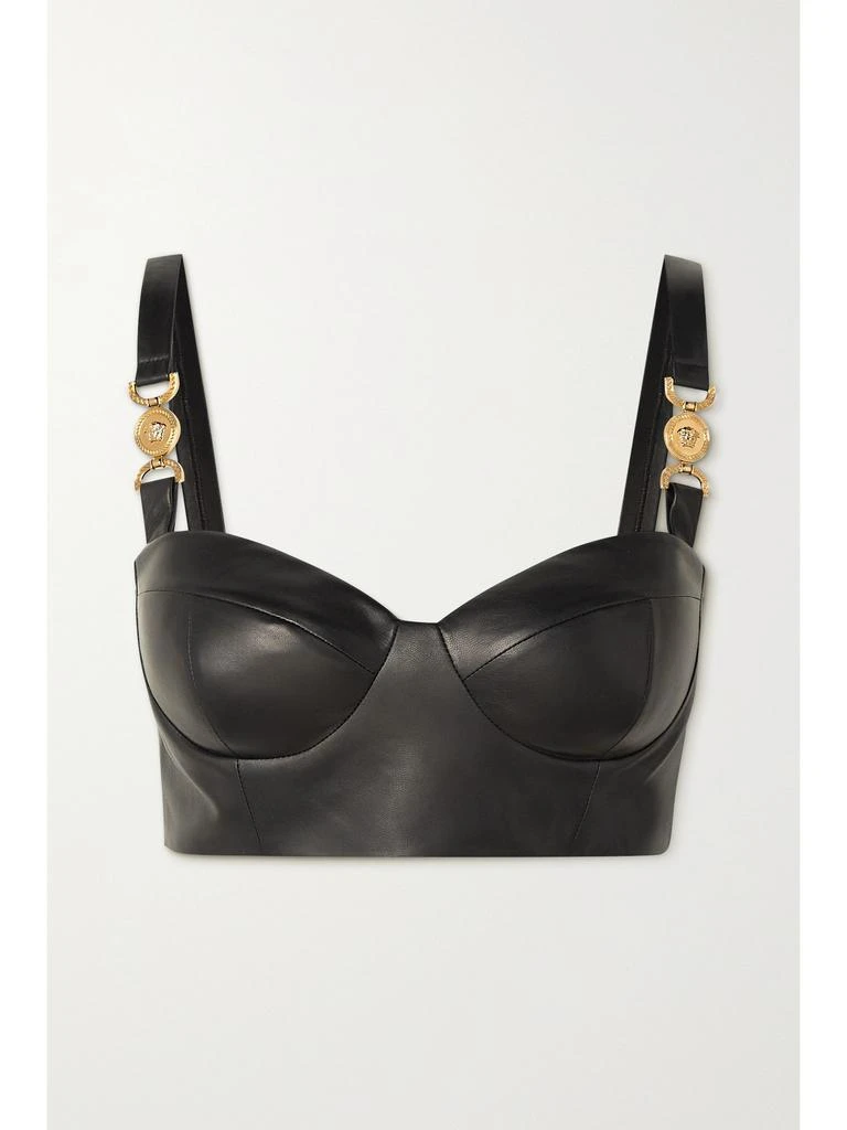 Versace Icons Embellished Jersey-panel Leather Bustier Top  - IT38