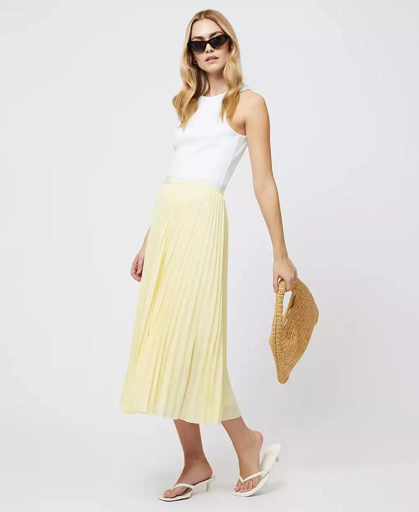 French Connection Women's Sunburst Butter Yellow Pleated Crepe Skirt 2