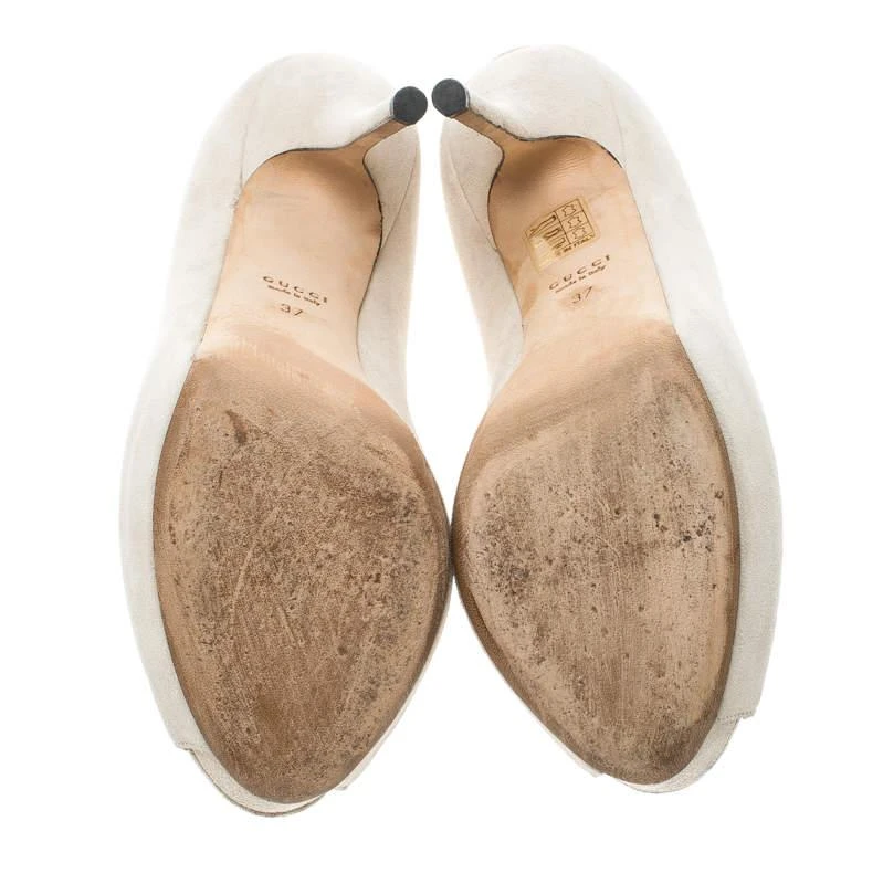 Gucci Gucci Beige Suede Sofia Peep Toe Platform Pumps Size 37 6