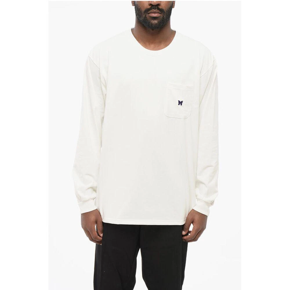 Needles Long Sleeved Crew-neck T-Shirt with Breast Pocket and Men's Butter 1