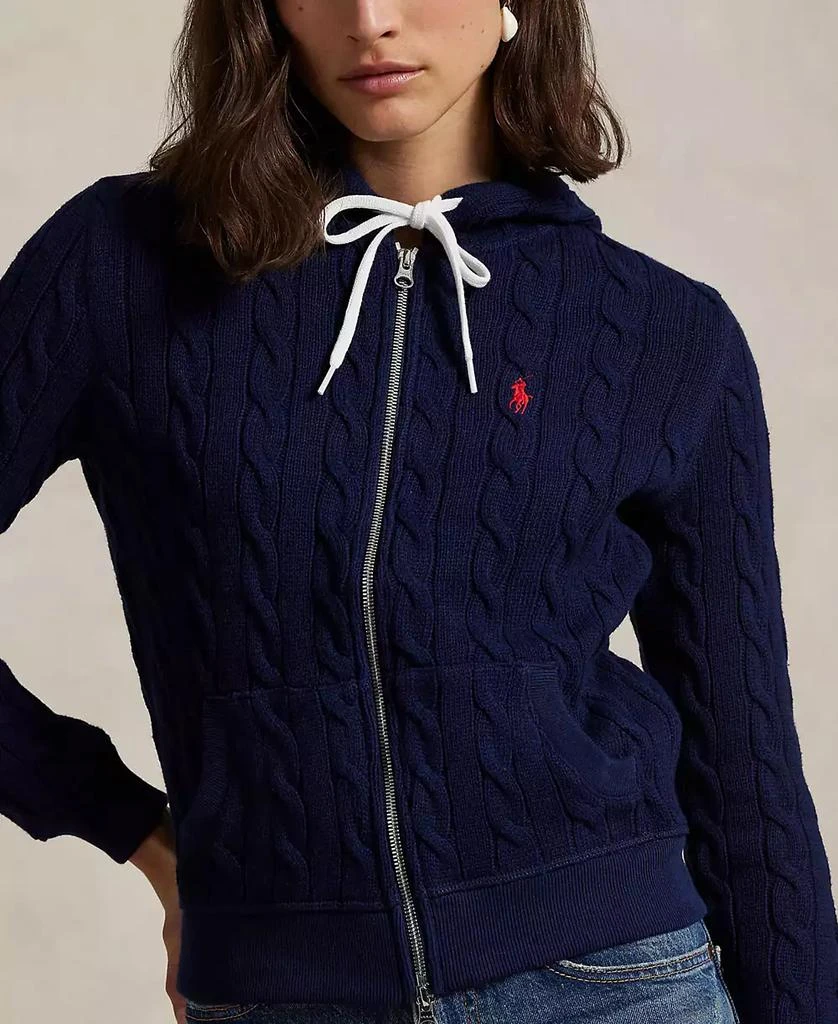 Ralph Lauren Women's Cable-Knit Cotton Full-Zip Hoodie Sweater 4