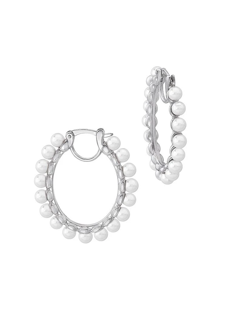 Majorica Ada Rhodium-Plated Sterling Silver & 4MM Faux Pearl Hoop Earrings 1