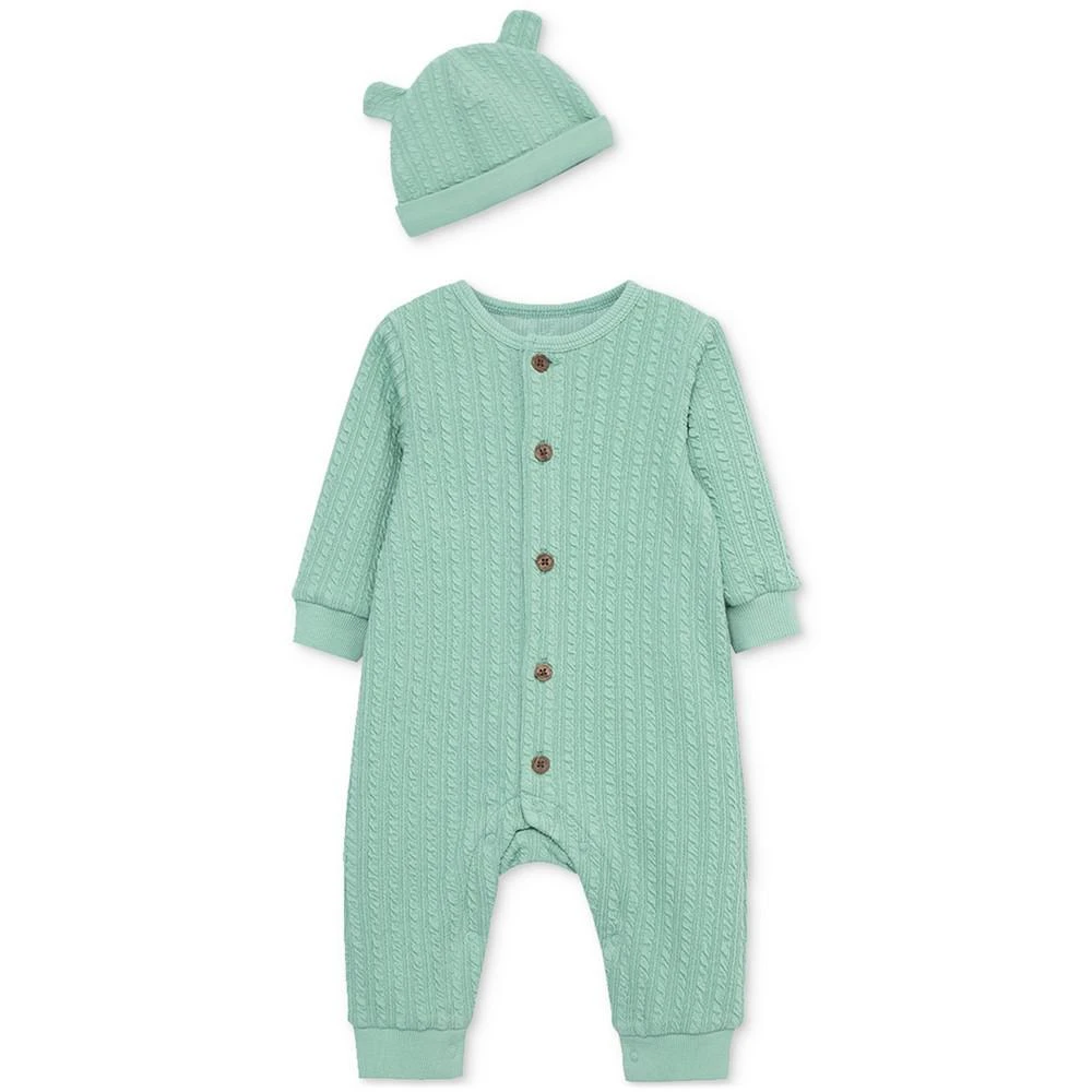 Little Me Baby Boys 2-Pc. Green Cable Coverall with Hat 1