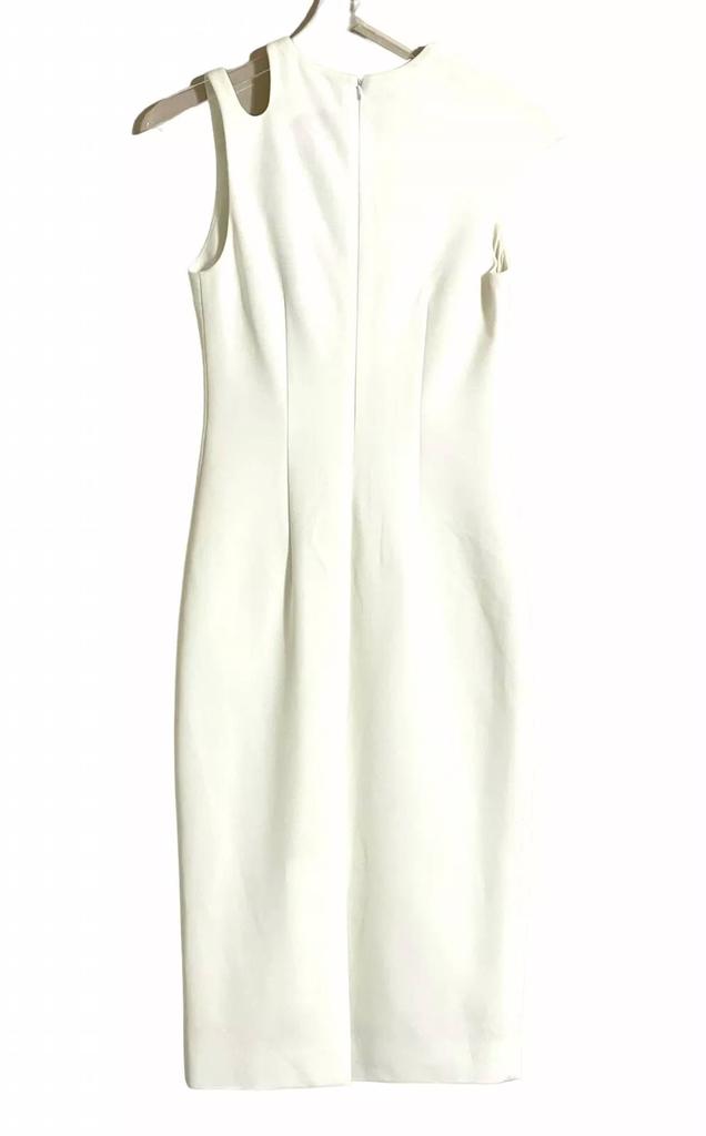 CUSHNIE Cap Sleeve Twist Cutout Pencil Dress In White