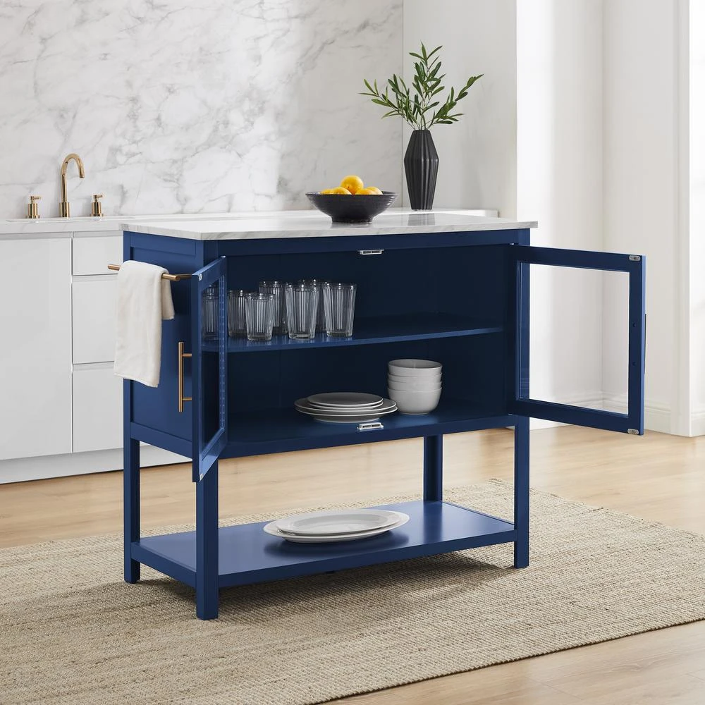 Crosley Katrina Kitchen Island Navy/White Marble 4