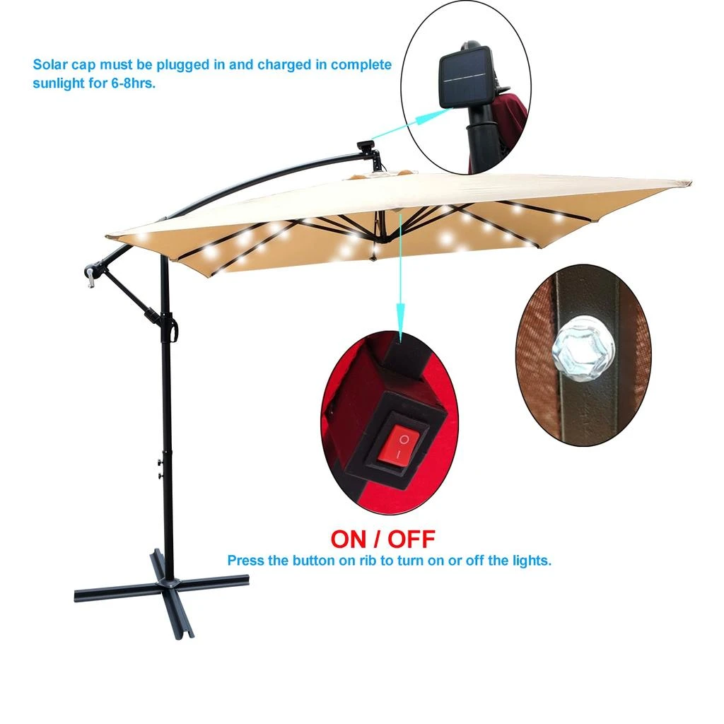 Streamdale Furniture Streamdale Solar Powered LED Patio Umbrella with Crank 
Base 3