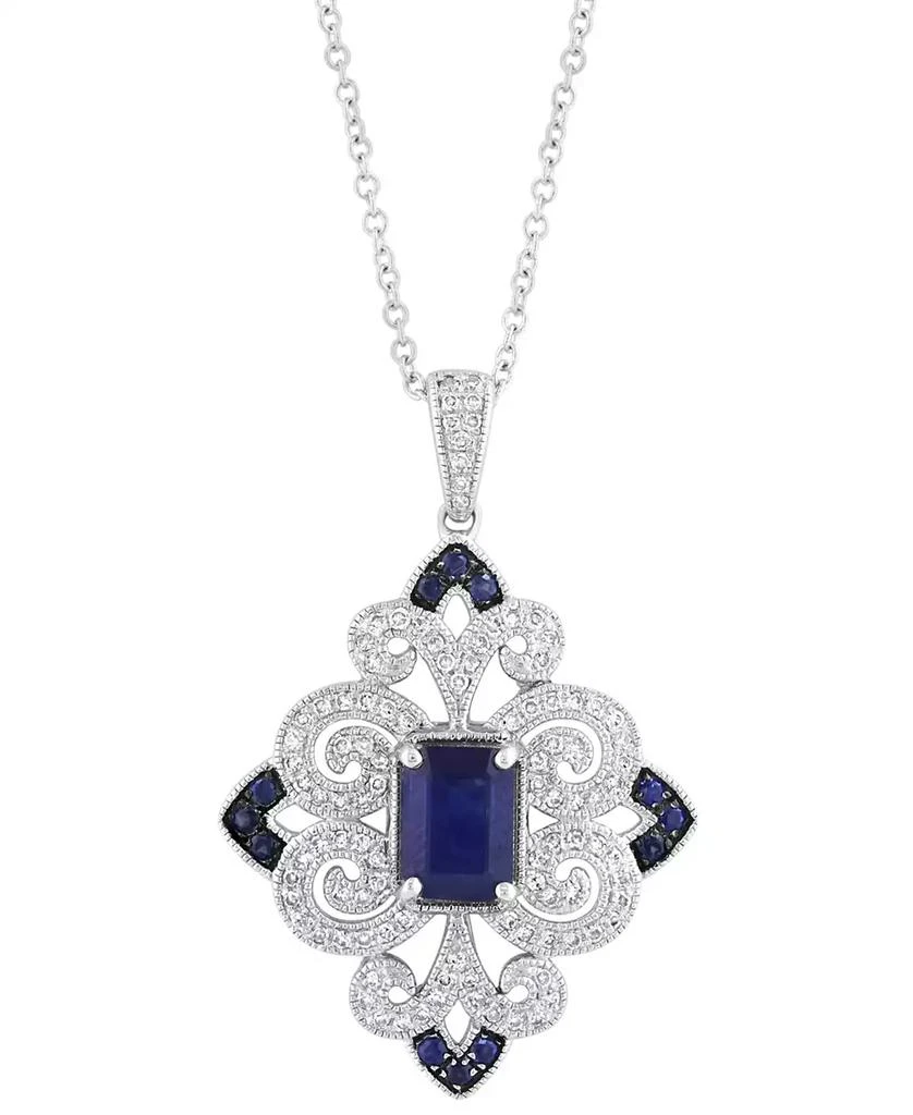 Effy EFFY® Sapphire (1-1/6 ct. t.w.) & Diamond (1/3 ct. t.w.) Filigree 18" Pendant Necklace in Sterling Silver 1