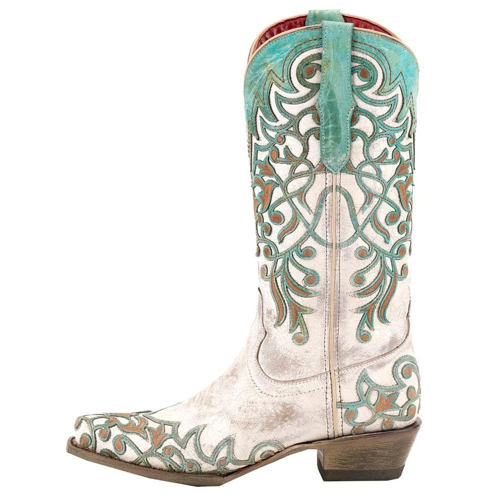 Ferrini Ivy Embossed Embroidered Snip Toe Pull On Cowboy Boots 3