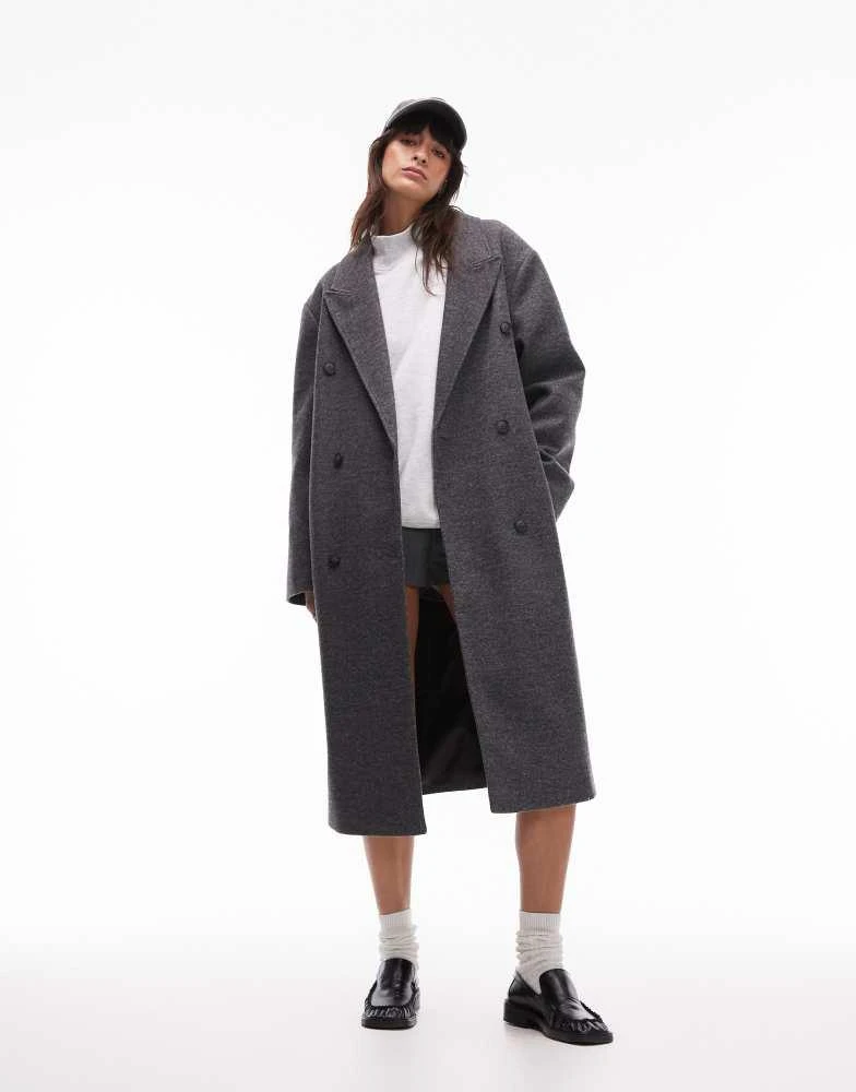 Topshop Topshop double breasted coat in charcoal 1