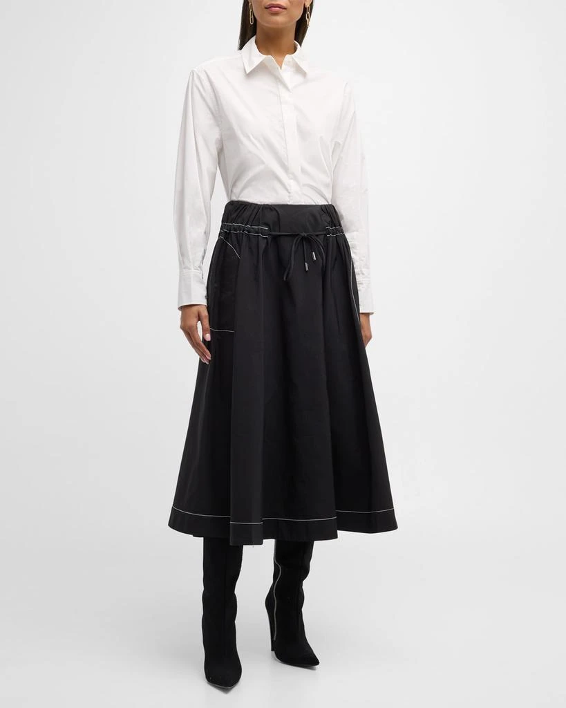 SIMKHAI Tona Drawstring Topstitched Midi Skirt 3