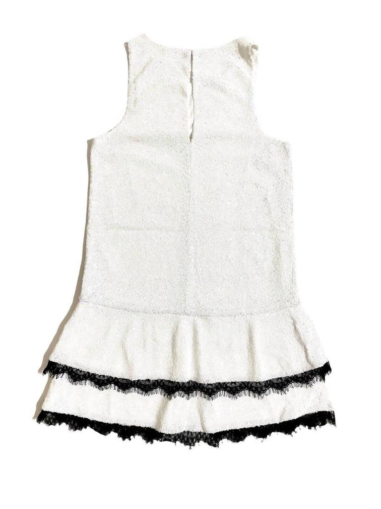 Jay Godfrey Women's Sequin Flounce Lace Trim Hem Sleeveless Shift Dress In White