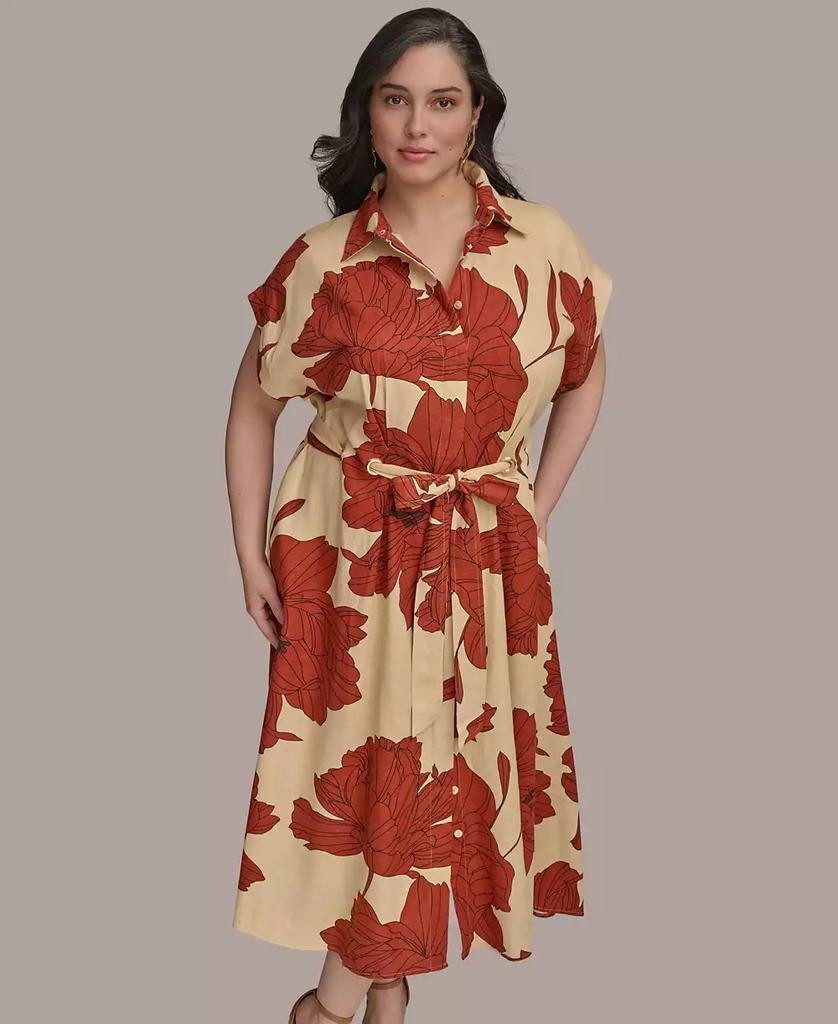 Donna Karan Plus Size Printed Grommet-Waist Shirtdress