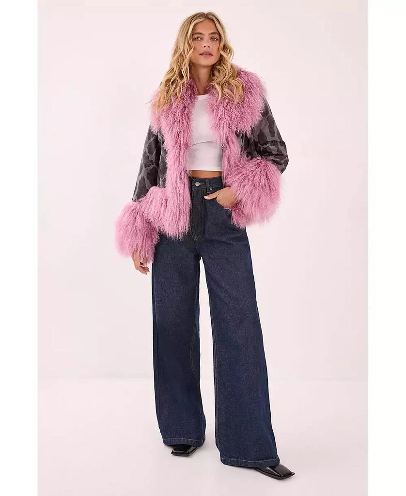 Nasty Gal Women
s Printed Shearling Leather Jacket