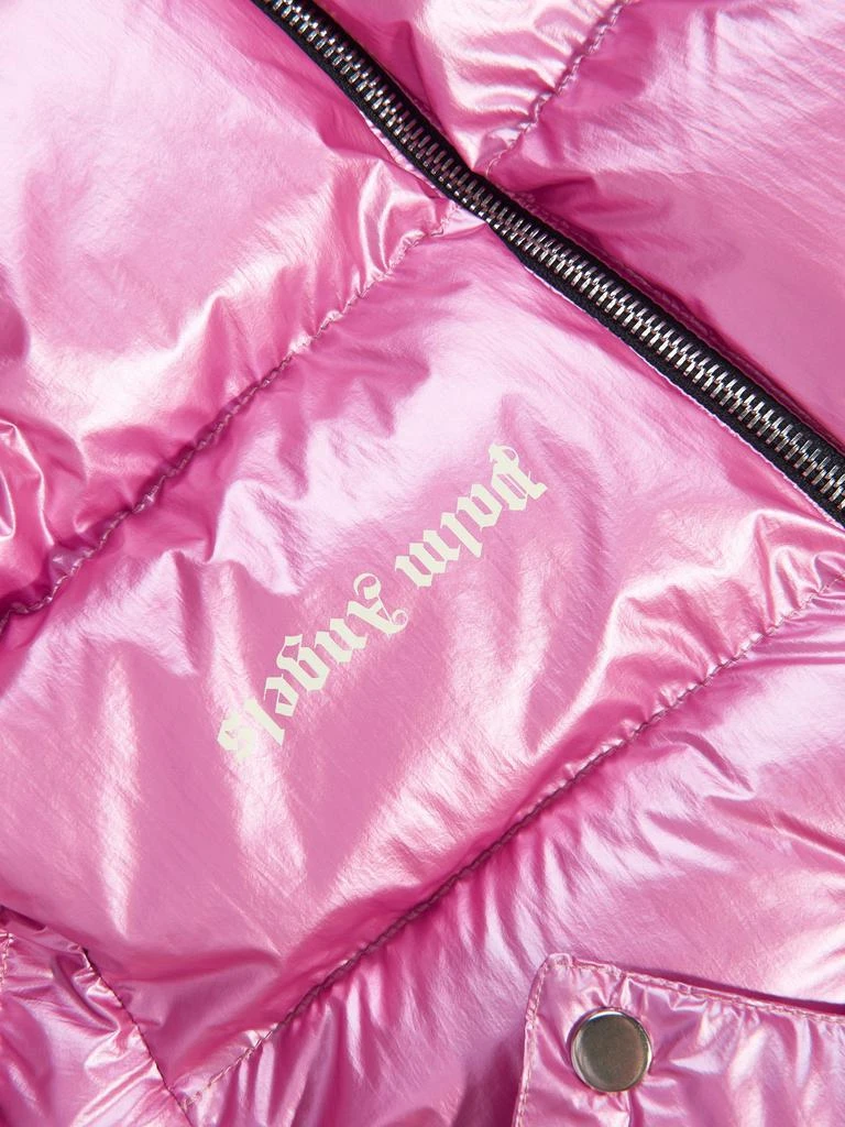 Palm Angels Palm Angels Girls Shiny Track Hooded Puffer Jacket in Pink 7