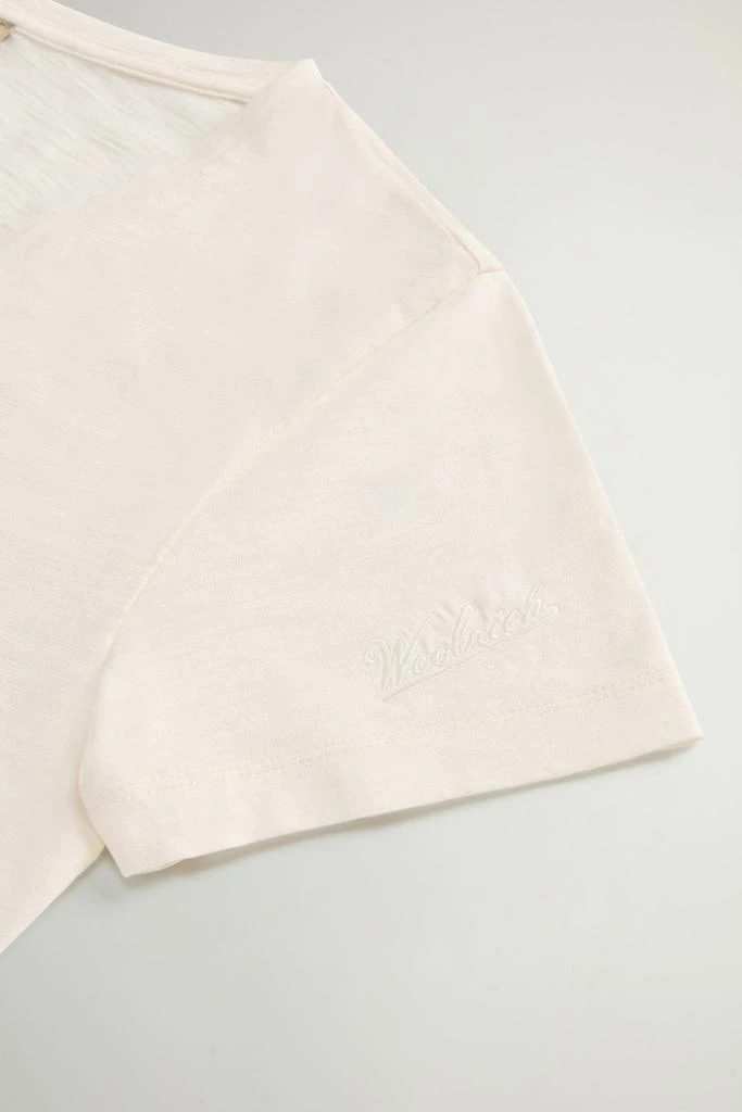 Woolrich Pure Cotton Slub T-Shirt with V-Neck - Women - Pink 7