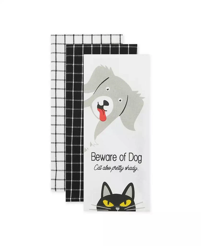 Design Imports Everyday Pets Kitchen Collection Absorbent Dishtowel Set, 18x28", Beware, 3 Count 2