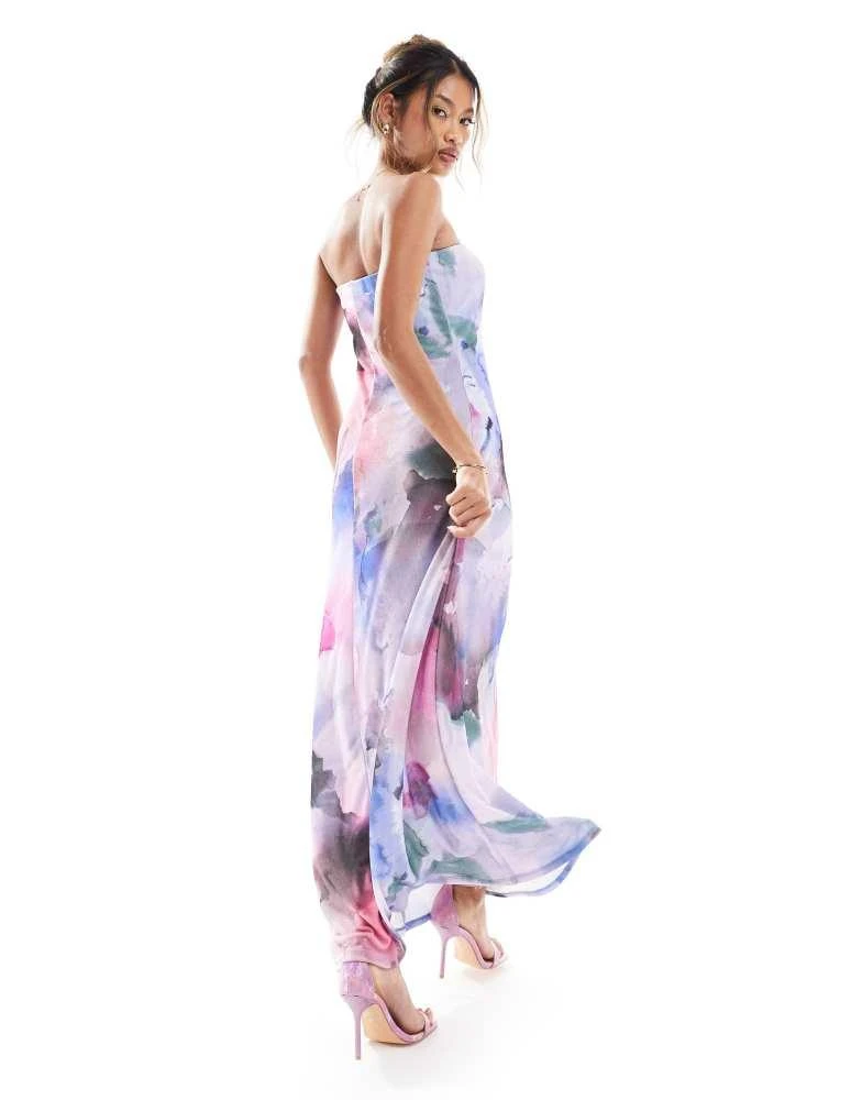 ASOS ASOS DESIGN fit and flare bandeau midi dress in watercolour print 2