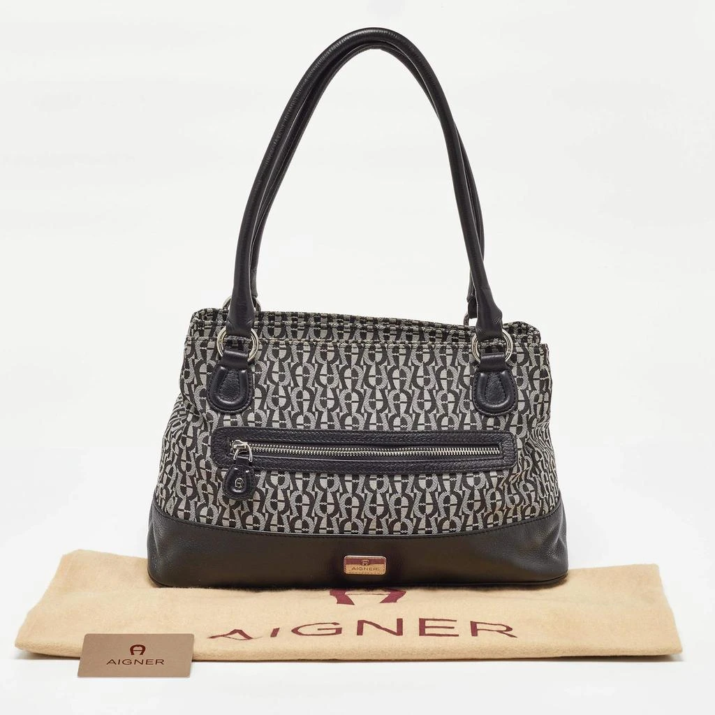 Aigner Aigner Black/White Signature Canvas and Leather Logo Tote 12