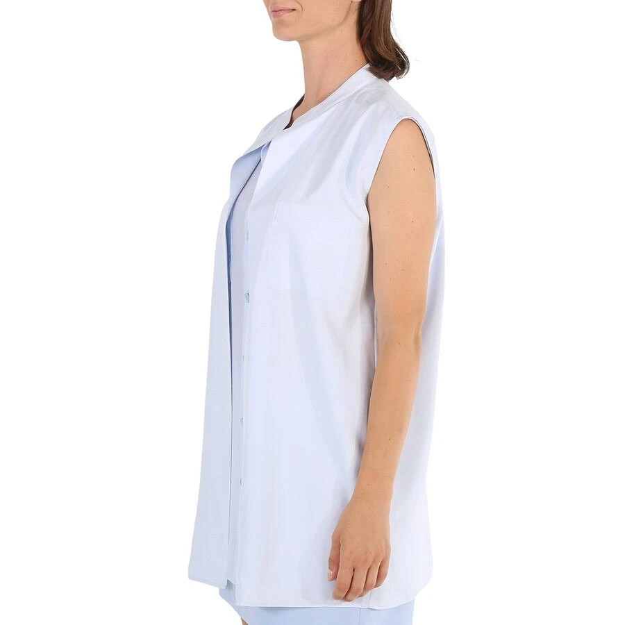 Burberry Ladies Pale Blue Suziesl Logo Detail Sleeveless Silk Crepe De Chine Shirt 2