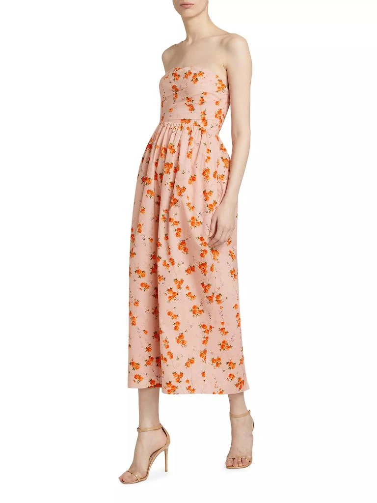 LOVESHACKFANCY Luxie Floral Cotton Strapless Midi-Dress 4