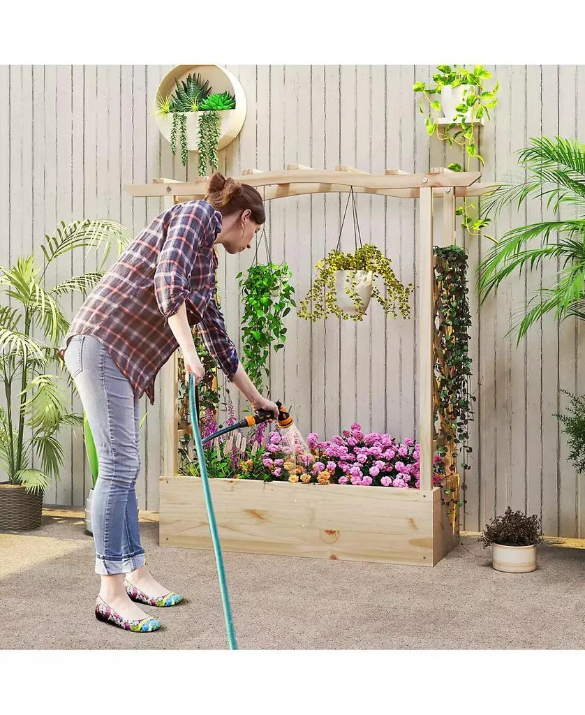GOUUN Wooden Raised Garden Bed Planter Box with Trellis and Hanging Roof 10