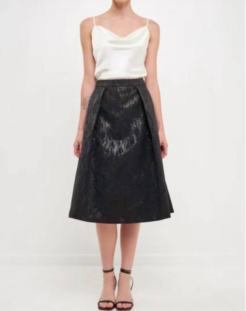 Endless Rose Endless Rose - Metallic Jacquard Flare Midi Skirt