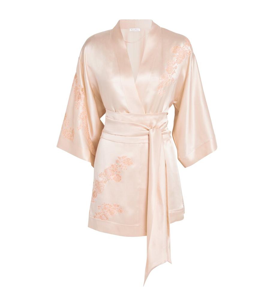 Carine Gilson Silk Lace-Detail Kimono Robe