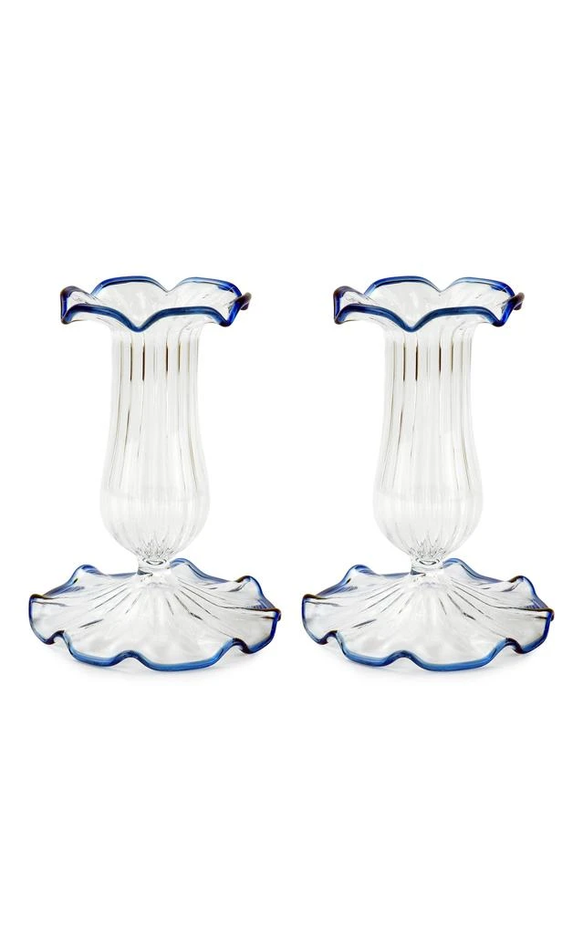 MoDA Moda Domus - Set-Of-Two Small Scalloped Glass Candle Sticks - Blue ...