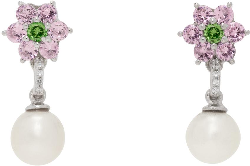 VEERT White Gold Flower Freshwater Pearl Earrings