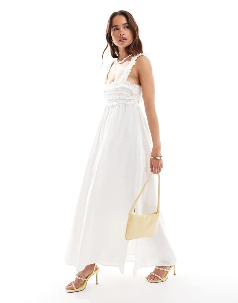 Mango Mango embroidered premium midi dress in white 1